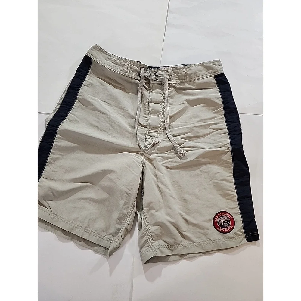 Vintage Abercrombie & Fitch Men's 34 Beige Nylon Board Shorts - Picture 2 of 11